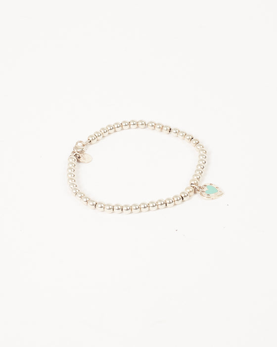 Tiffany & Co. Sterling Silver Blue Love Studded Heart Beaded Bracelet