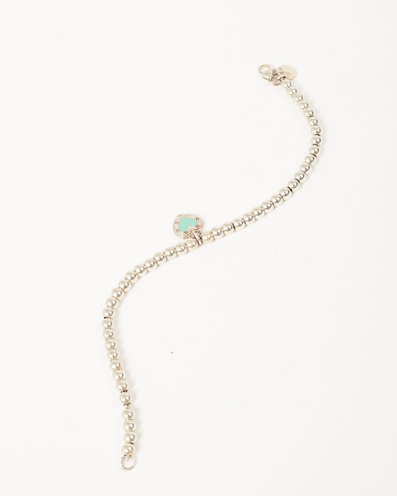 Tiffany & Co. Sterling Silver Blue Love Studded Heart Beaded Bracelet