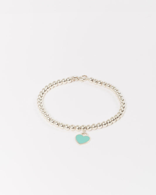 Tiffany & Co. Sterling Silver Blue Heart Tag Beaded Bracelet