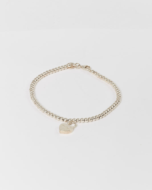 Tiffany & Co Sterling Silver Heart Pendant Thin Beaded Bracelet
