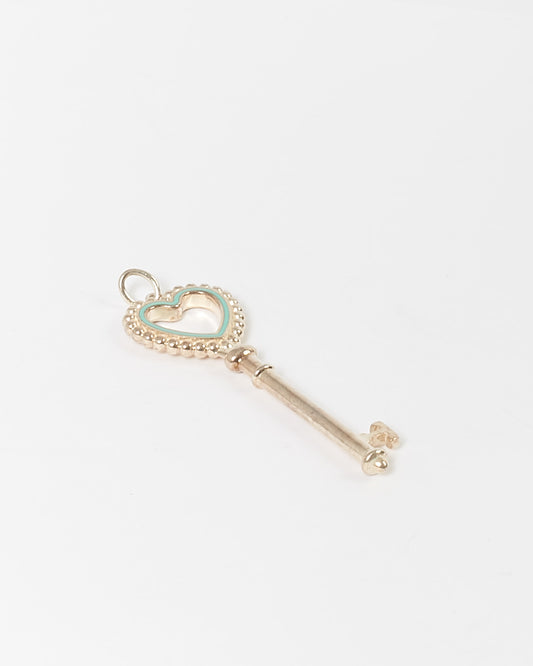 Tiffany & Co. Sterling Silver Blue Enamel Heart Shaped Key Pendant