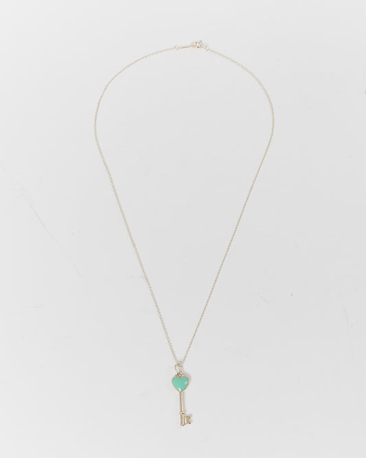 Tiffany & Co. Sterling Silver Blue Heart Key Pendant Necklace