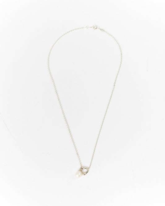 Tiffany & Co. Sterling Silver Elsa Peretti Pearl Open Heart Necklace