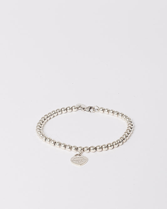 Tiffany & Co. Sterling Silver Heart Tag Pendant Beaded Bracelet