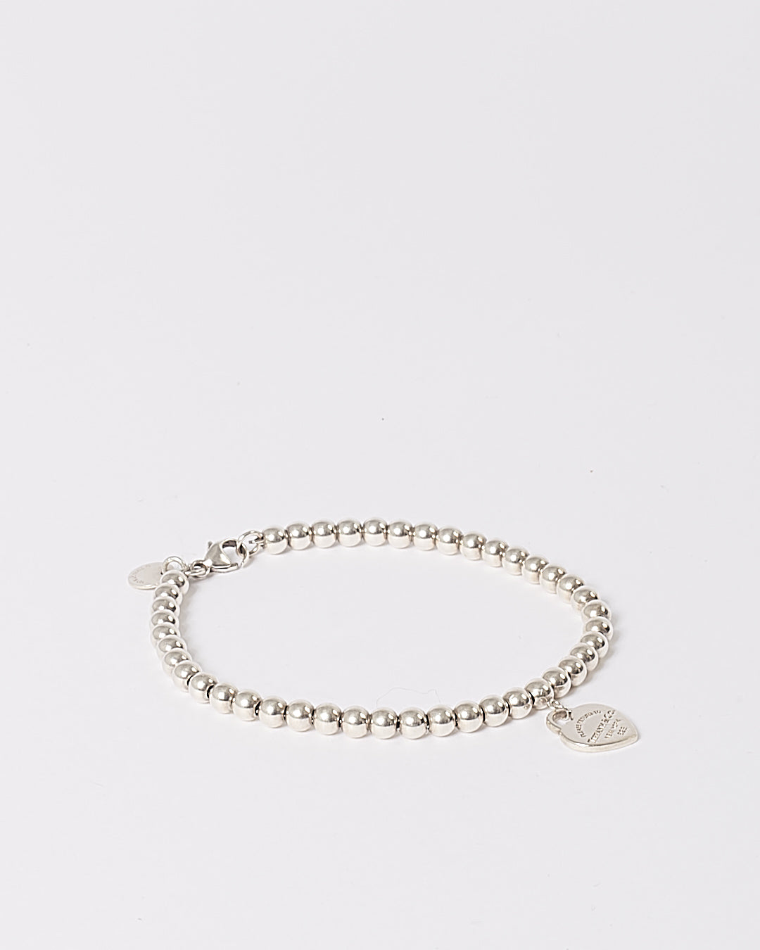 Tiffany & Co. Sterling Silver Heart Tag Pendant Beaded Bracelet