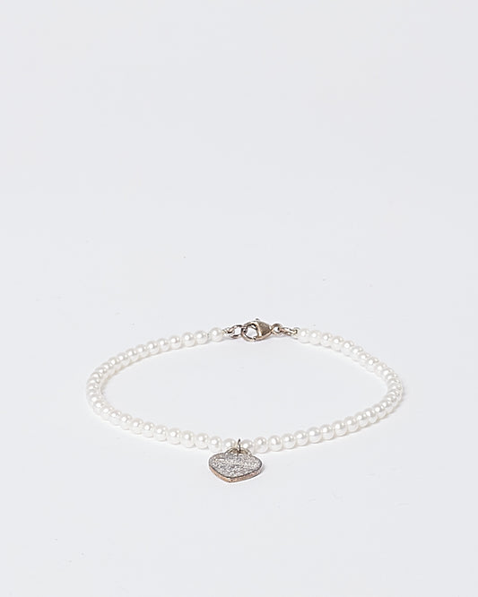Tiffany & Co. Sterling Silver & Pearl Beaded Heart Tag Pendant Bracelet