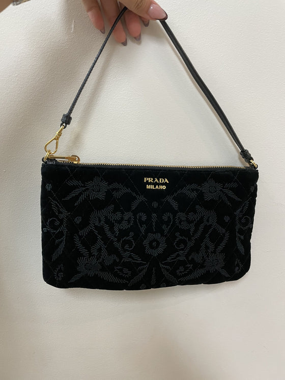 Prada Black Velvet Baroque Shoulder Bag