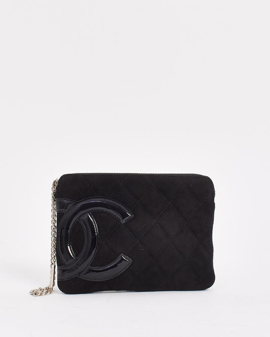 Chanel Black Suede Cambon CC Wristlet Pouch