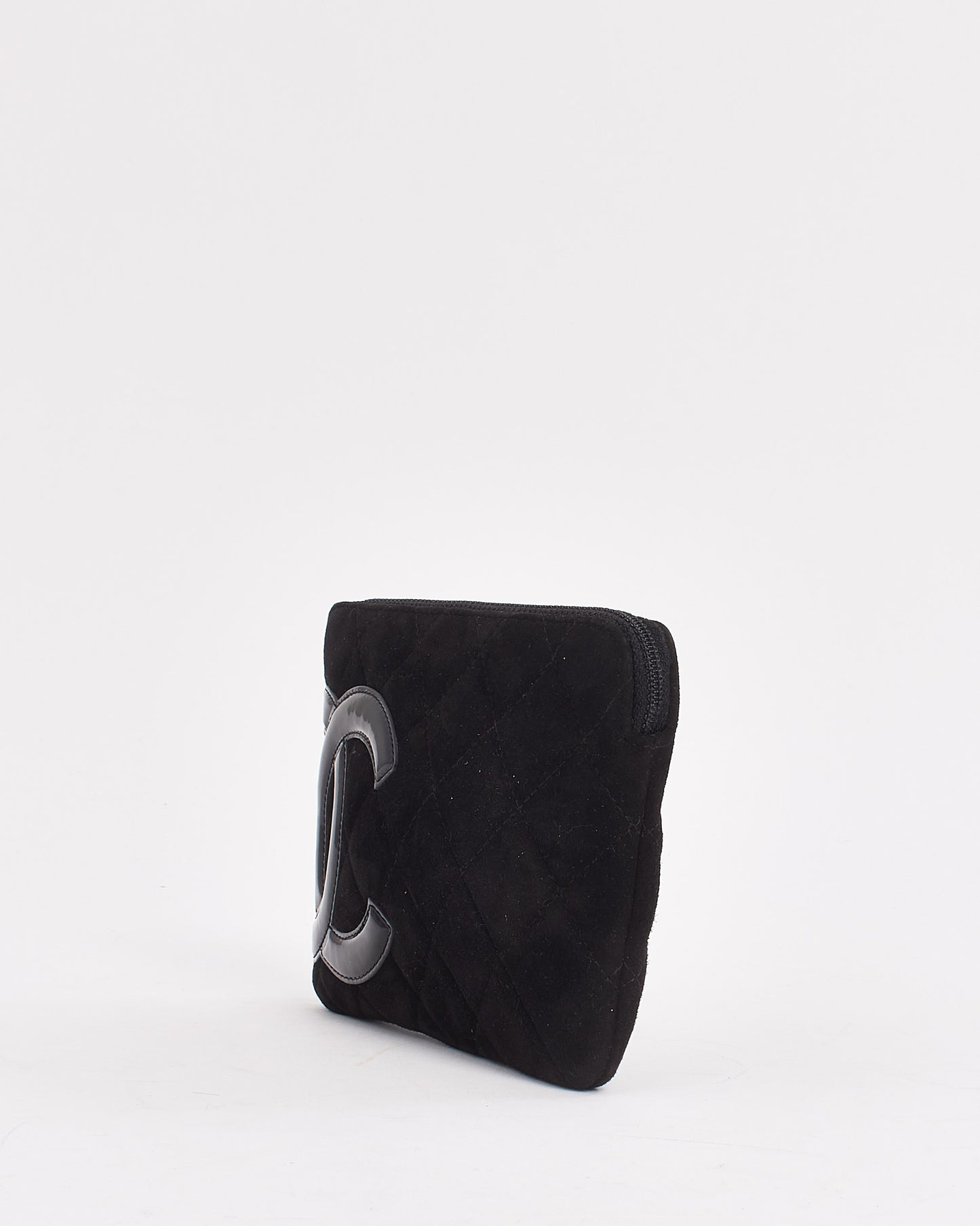 Chanel Black Suede Cambon CC Wristlet Pouch