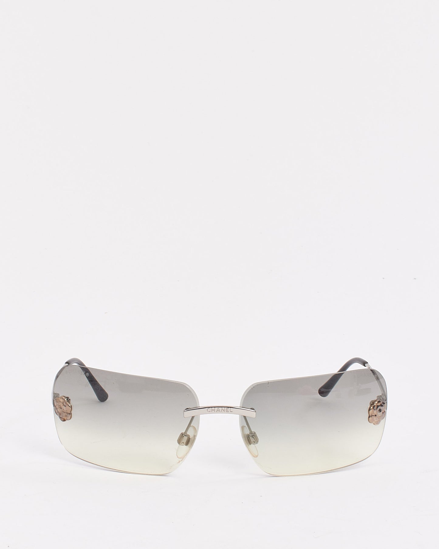 Chanel Vintage Grey Metal Rimless 4085 Camellia Flower Sunglasses