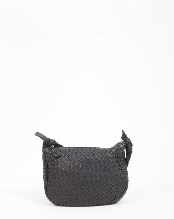 Bottega Veneta Black Leather Intrecciato Crossbody Knot Bag