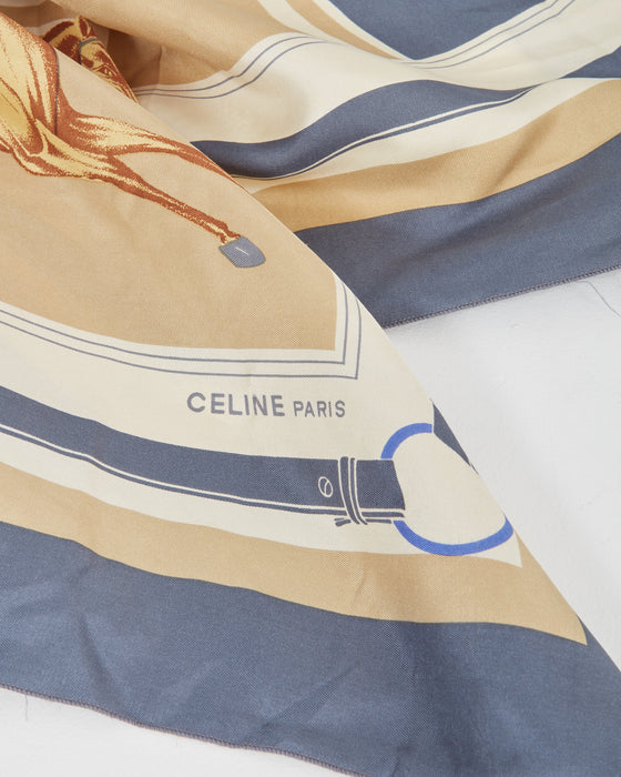 Celine Blue/Beige Polo Design Silk Scarf