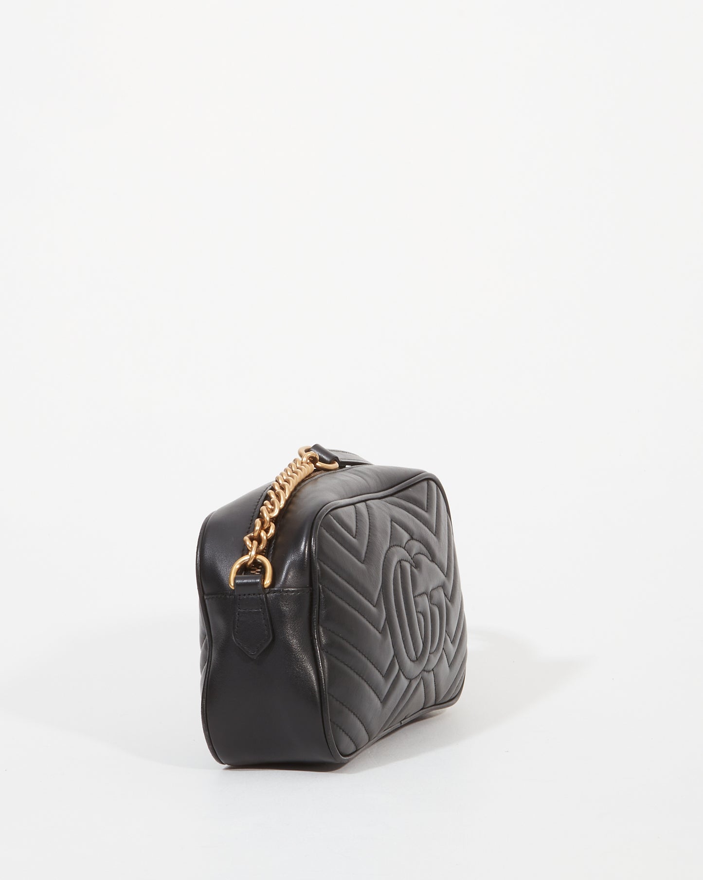 Gucci Black Leather Marmont GG Matelassé Small Shoulder Bag