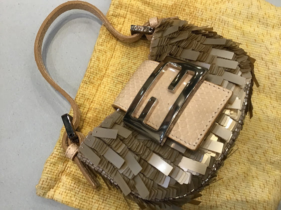 Fendi Gold Metallic Sequin Micro Baguette Bag