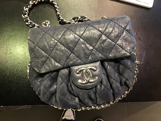 Chanel Navy Leather Small Chain Around Crossbody Bag