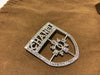 Chanel Silver Crystal Logo Crest Brooch