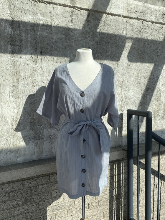Sam & Lavi Grey Cotton Stripe Dress - S