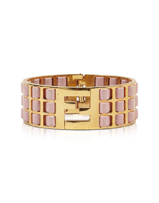 Fendi Pink and Gold Leather Fendista Cuff