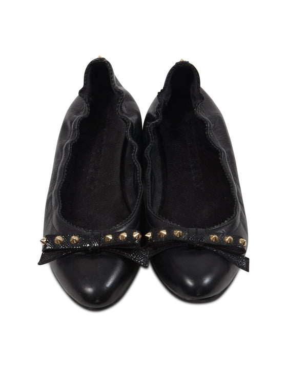 Burberry Black Leather Studded Ballet Flats - 37