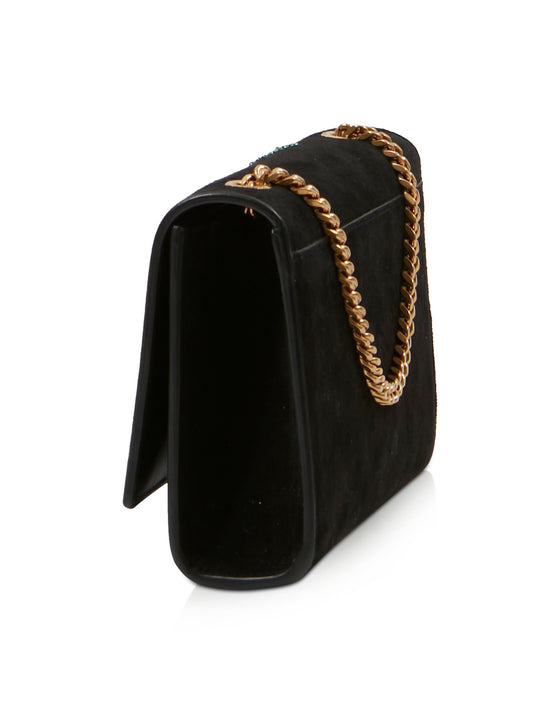 Saint Laurent Black Suede Beaded Monogram Kate Shoulder Bag