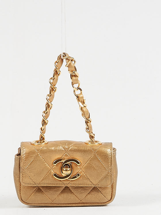 Chanel Vintage Gold Micro Mini Flap Bag GHW