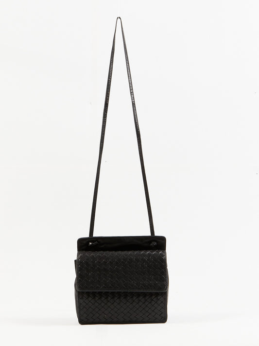 Bottega Veneta Vintage petit sac à bandoulière carré en cuir intrecciato noir