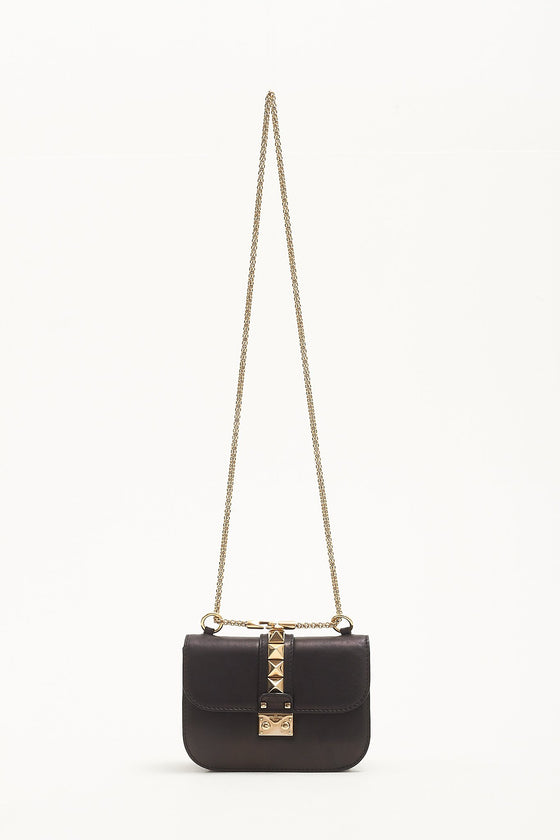 Valentino Black Leather Rockstud Crossbody Chain Bag