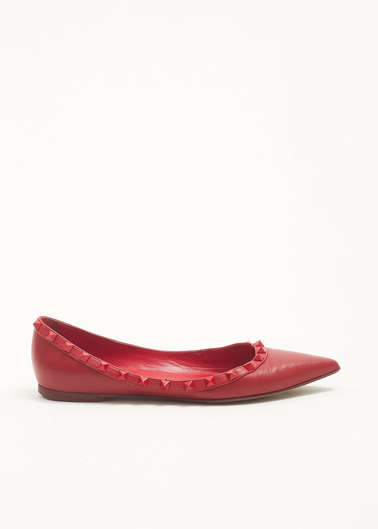 Valentino Chaussures plates Rockstud en cuir rouge - 38