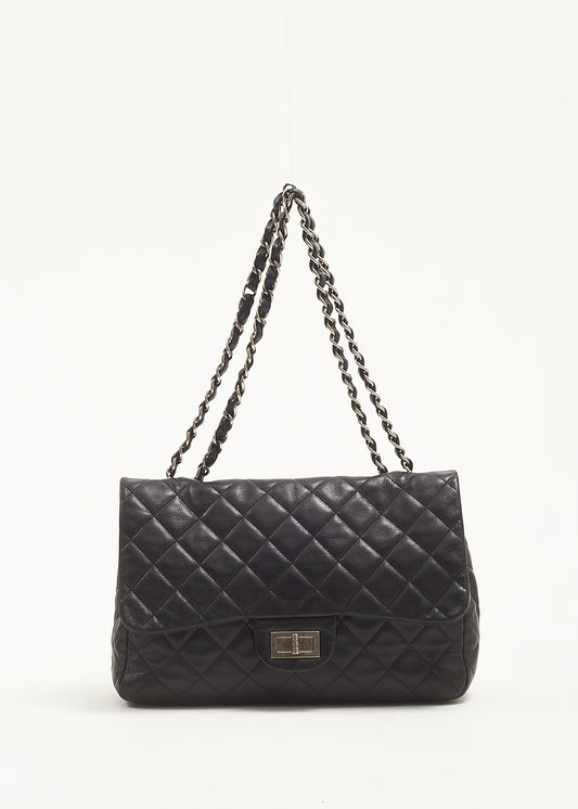 Chanel Black Lambskin Leather Quilted Reissue Jumbo Single Flap Bag