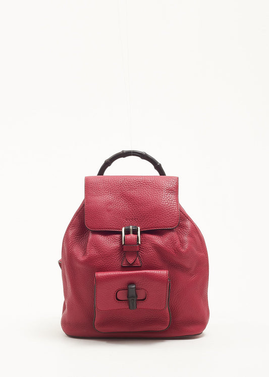 Gucci Pink/Fuchsia Pebbled Leather Bamboo Backpack