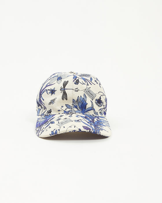 Gucci White/Blue Herbarium Linen Canvas Baseball Cap - M