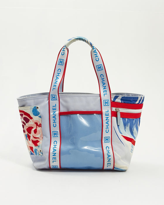 Chanel Blue/Red Fabric Surf Beach Tote Bag