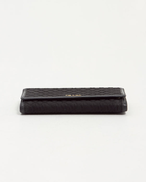 Prada Black Nylon Quilted Flap Continental Wallet