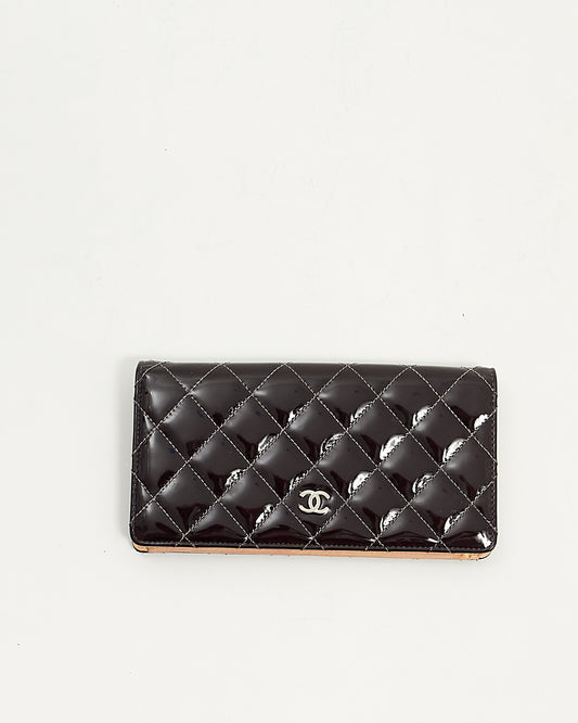 Chanel Black Patent Quilted Yen Bi Fold Wallet