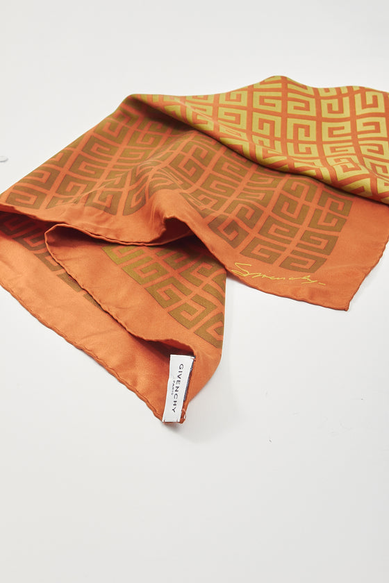 Givenchy Burnt Orange/ Green Print Silk Scarf