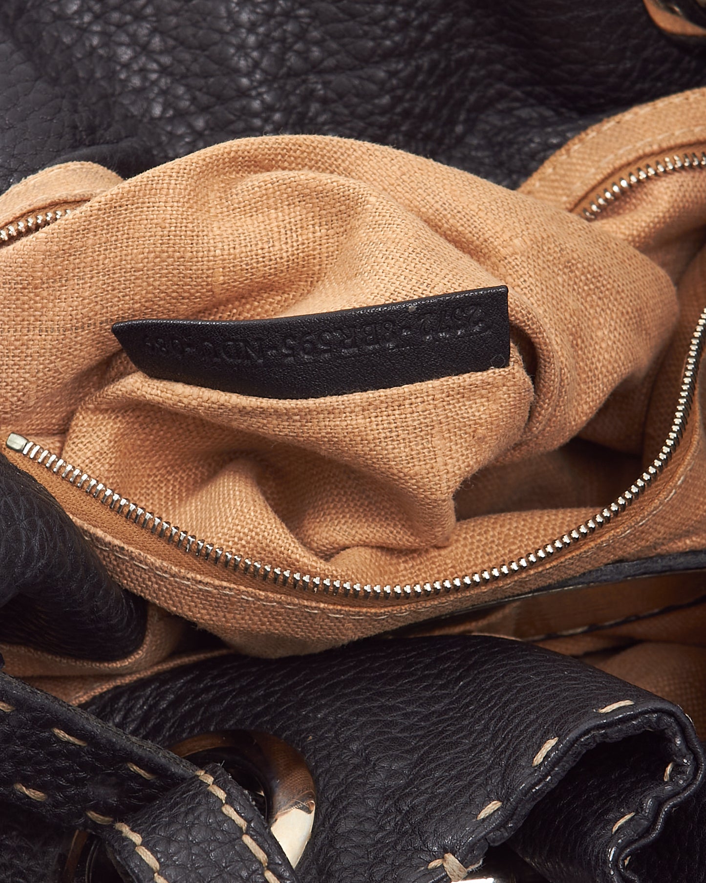 Fendi Black Selleria Top Stitch Grained Leather Tote Bag