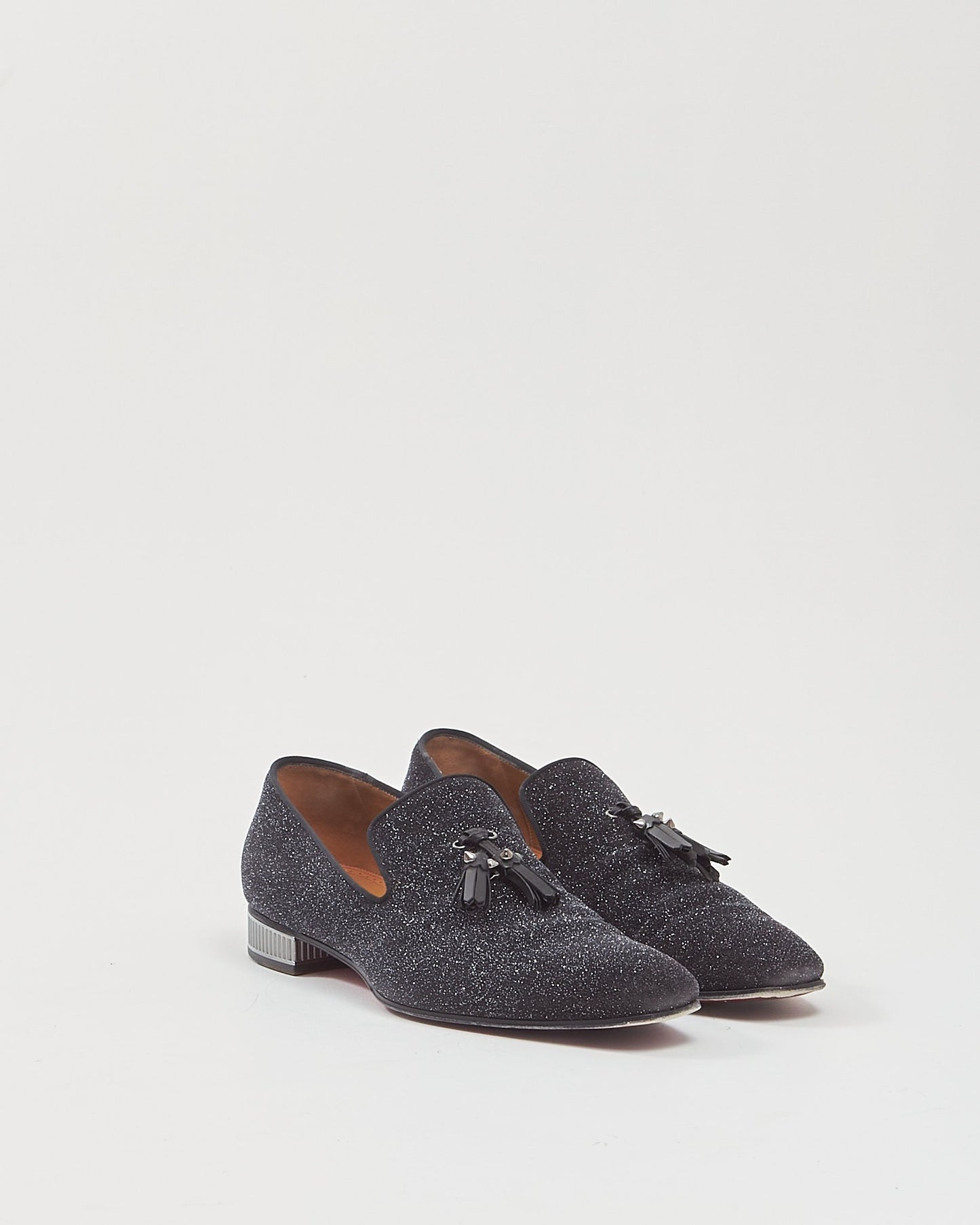 Christian Louboutin Black Glitter Colonnaki Tassel Flat Men’s Loafers - 45