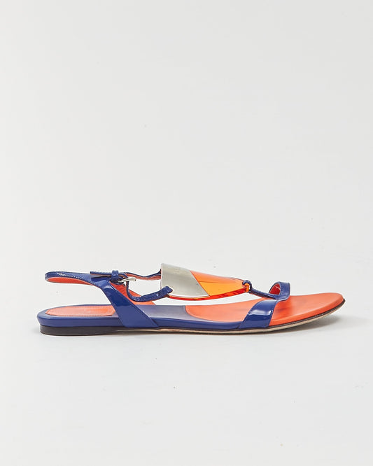 Sandales à bride en cuir et émail bleu/orange Dior - 37,5