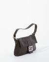 Fendi Brown Leather Stone Baguette Shoulder Bag