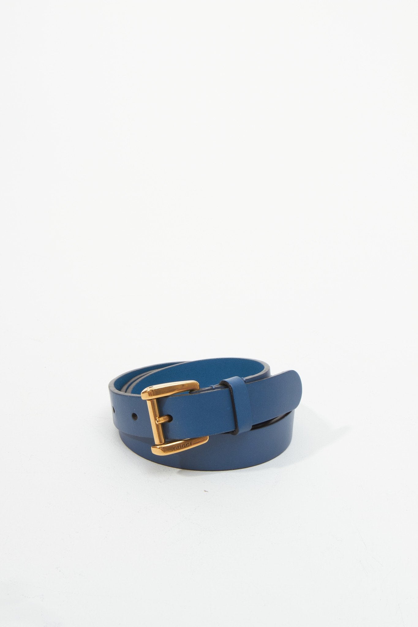 Gucci Turquoise Leather Gold Logo Buckle Belt -85/34
