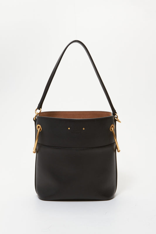 Chloé Black Leather Roy Medium Bucket Bag
