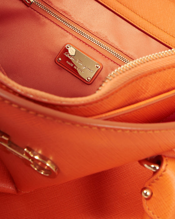 Salvatore Ferragamo Orange Leather Gancini Top Handle Tote Bag