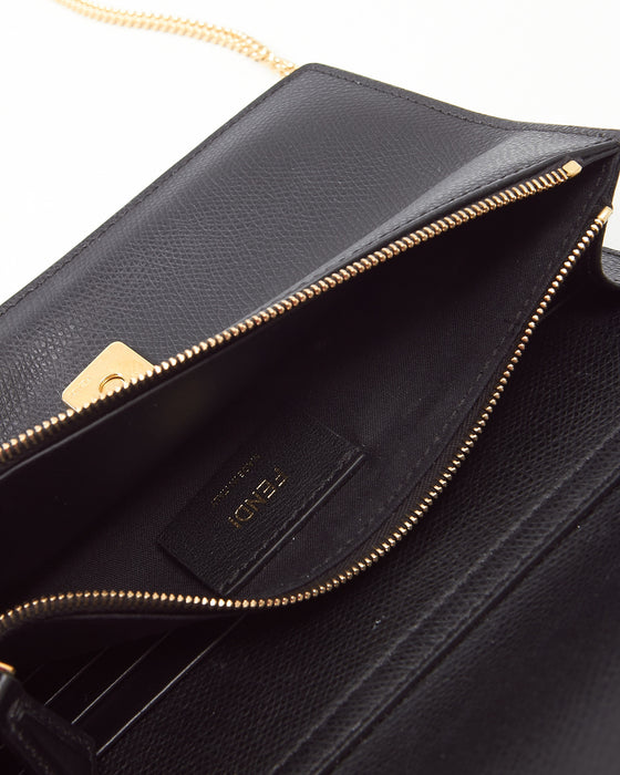 Fendi Black Leather F Logo Wallet On Chain GHW Bag