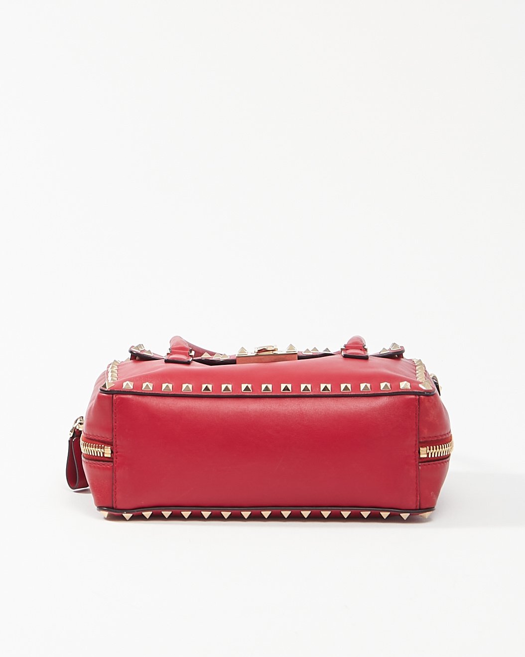 Valentino Red Leather Rockstud Top Handle Convertible Bag