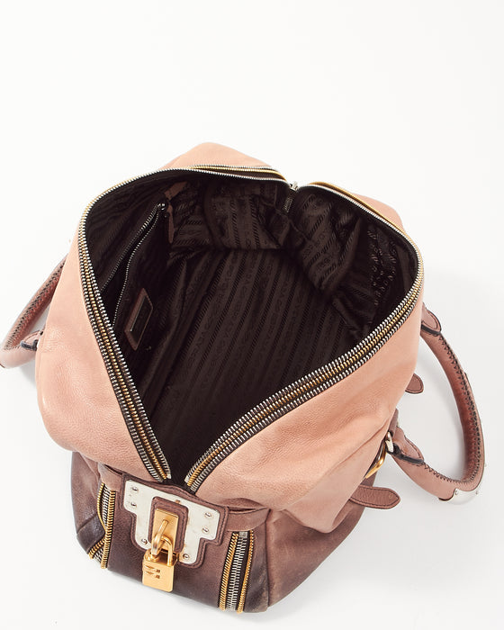Prada Beige/Black Dégradé Leather Bauleto Top Handle Bag
