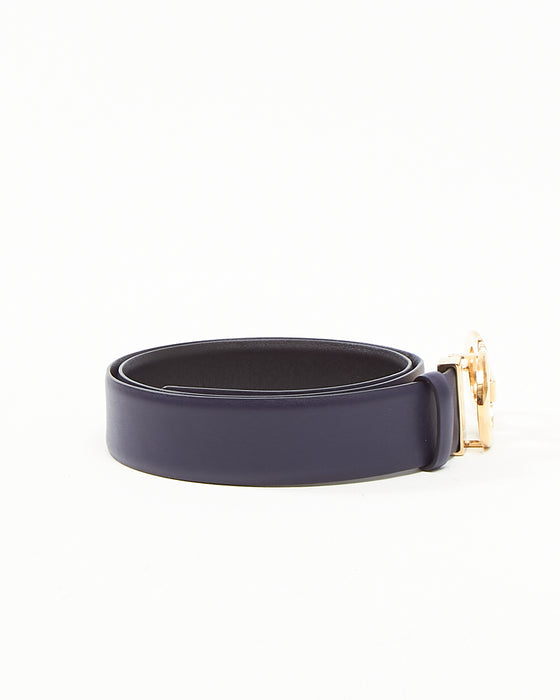 Salvatore Ferragamo Black/Navy Reversible Leather Gancini GHW Belt - 85