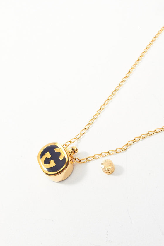 Gucci Gold/Blue Perfume Pendant Necklace