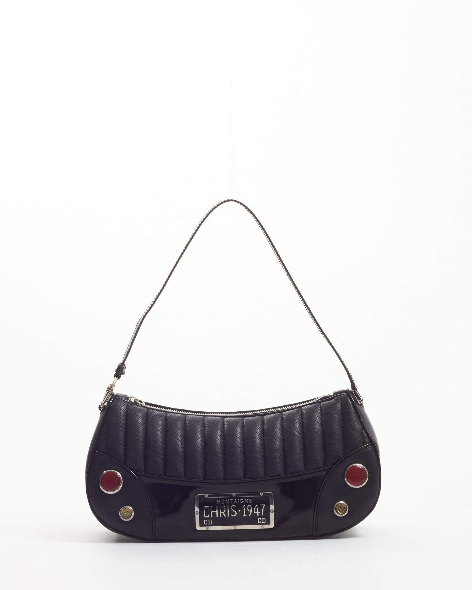 Dior Black Perforated Leather 1947 Montaigne Shoulder Bag