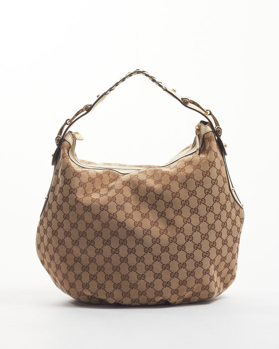 Gucci White/Beige GG Canvas Hobo Shoulder Bag