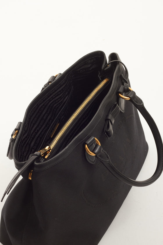 Prada Black Canvas Logo Bow Tote Bag